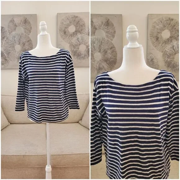 🌹 J. CREW 🌹 3/4 Sleeve Striped Boxy Tee - [Small]