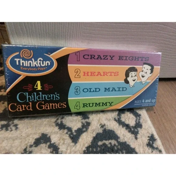 Thinkfun 4 Pk Children's Card Games  Old Maid Hearts Crazy 8s Animal Rummy New