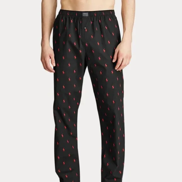 Ralph Lauren Polo Pony Men’s Pajama Pants Size Small Black Red Logo‎
