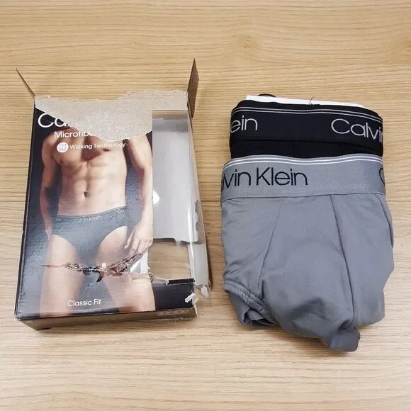 CALVIN KLEIN Hip Briefs Mens XL Black Gray 2-Pack Microfiber Classic Fit