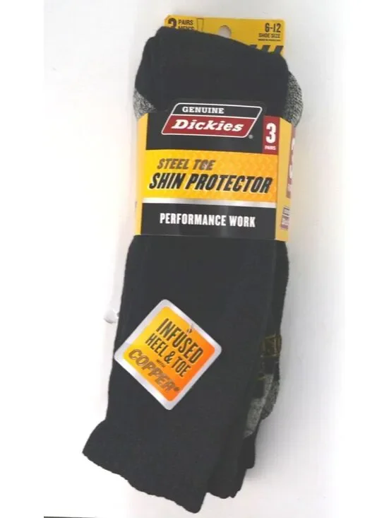 Dickies Genuine Steel Toe Shin Protector Performance Work Socks 3 Pairs Sz 6-12