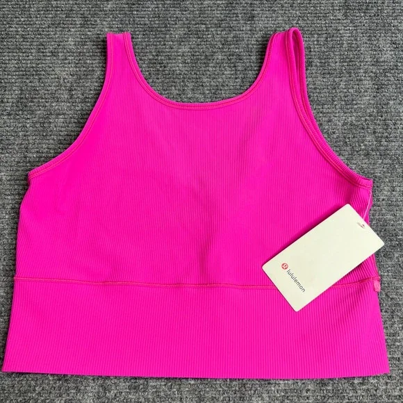 Lululemon Power Pivot Tank Rib Sonic Pink Reversible Crop Top Size 14 NWT