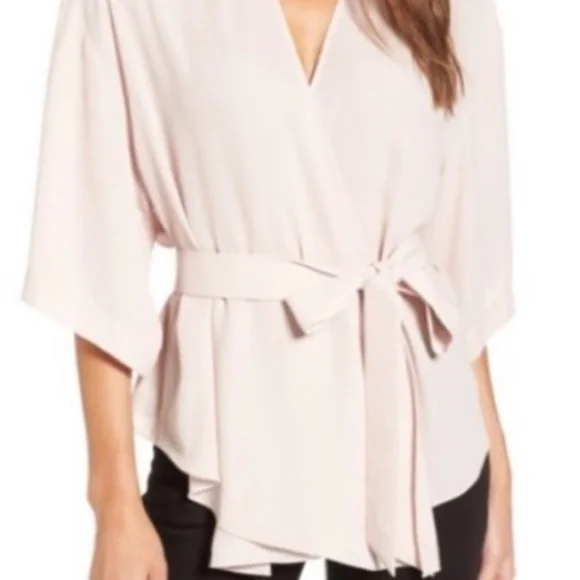Nordstrom Trouvé Kimono Wrap Blouse Top Blush Pink SZ S