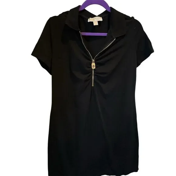 Michael Kors Women's‎ Black Polo Shirt L Short Sleeve Casual Zipper Top