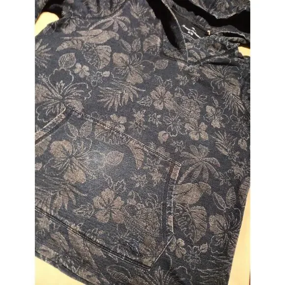 Tommy Bahama Women Medium Sweater All Over Print Floral Hooded V-Neck Navy Blue