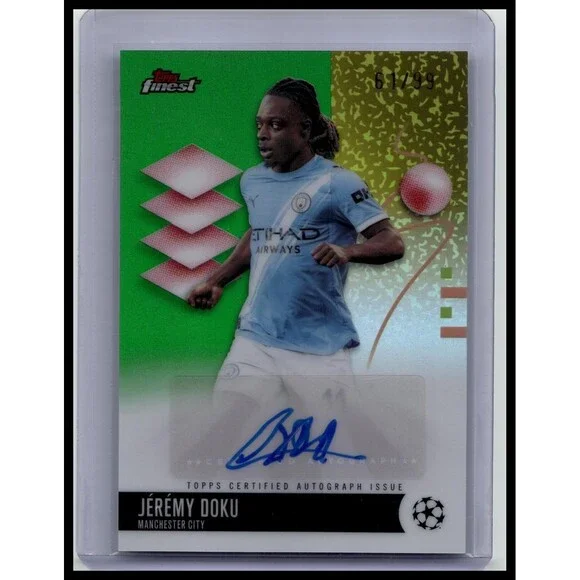 2025-26 Topps UEFA Club Competition Finest Jeremy Doku Auto Green Refractor #/99