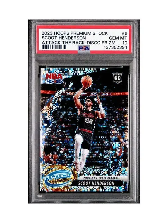 Scoot Henderson 2023 Panini Hoops Premium Attack the Rack #6 Disco Prizm PSA 10