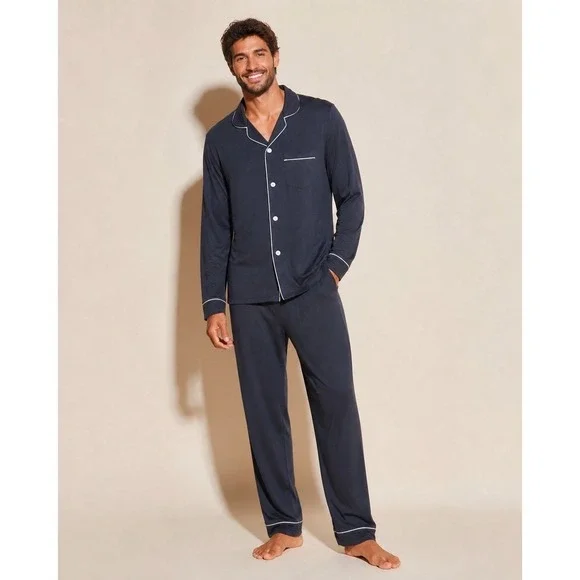 CosaBella Luxury Men's Pajama Set  Modal Anthracite Ivory Trim Soft‎ Sleepwear S