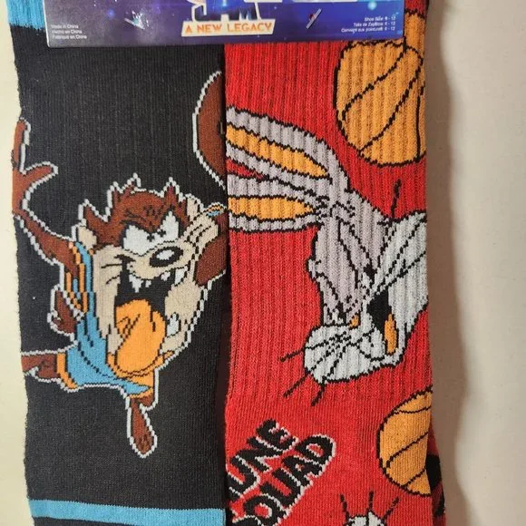 NEW SPACE JAM A NEW LEGACY TUNE SQUAD Men's 2 pair socks Bugs Bunny Taz Basketba