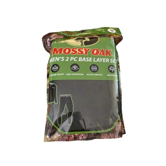 Mossy Oak Mens 2 Piece Base Layer‎ Set Black Thermal Underwear Small MOM5158-WM