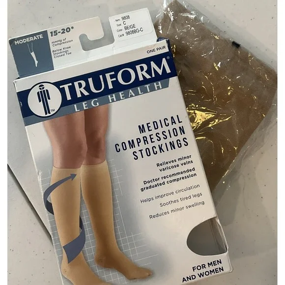 Compression‎ Stockings 15-20 Truform Below Knee Support  Sz C Beige 9808
