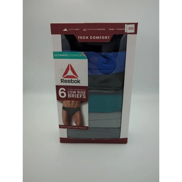 6 Pack 2XL Reebok‎ Tech Ultimate Comfort Performance Low Rise Briefs Underwear