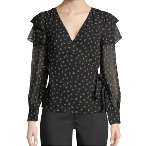 ❤️ NWOT! CLUB MONACO STRILS SILK RUFFLED STRAWBERRY PRINT WRAP TOP / BLOUSE