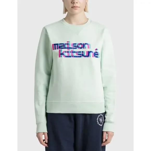 Maison Kitsuné Neon Line Typo Embroidery Sweatshirt Light Green Women's XS NWT
