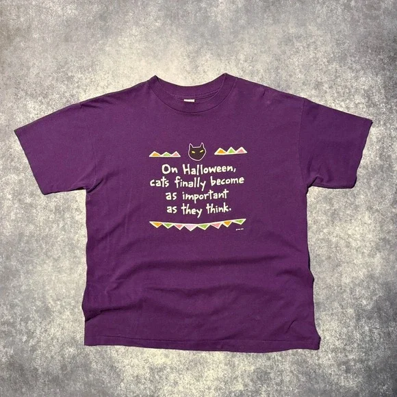 Vintage Hallmark Halloween Cat T-Shirt Womens XL‎ Purple Single Stitch Made USA