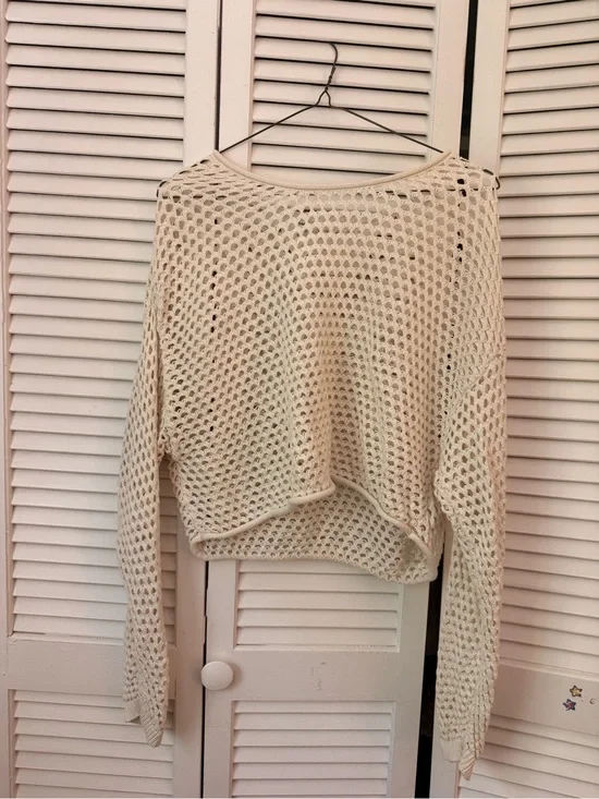 Garage Cream Open-Knit Scoop Neck Sweater