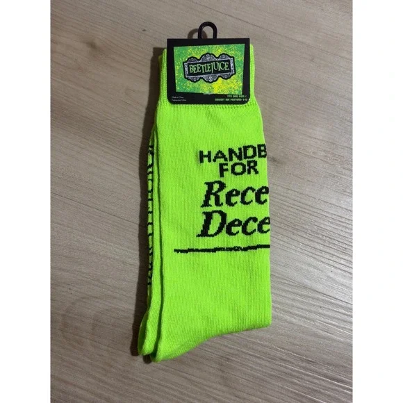 Beetlejuice Crew Socks Neon Green 6-12 Unisex Recently Deceased Movie Goth NEW