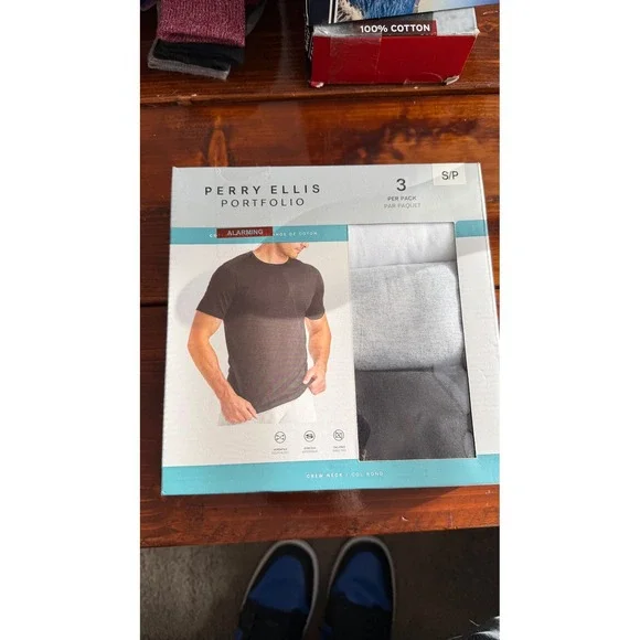 Perry Ellis Portfolio Men Crew Neck‎ T Shirt 3 Pack Cotton Blend Size S P