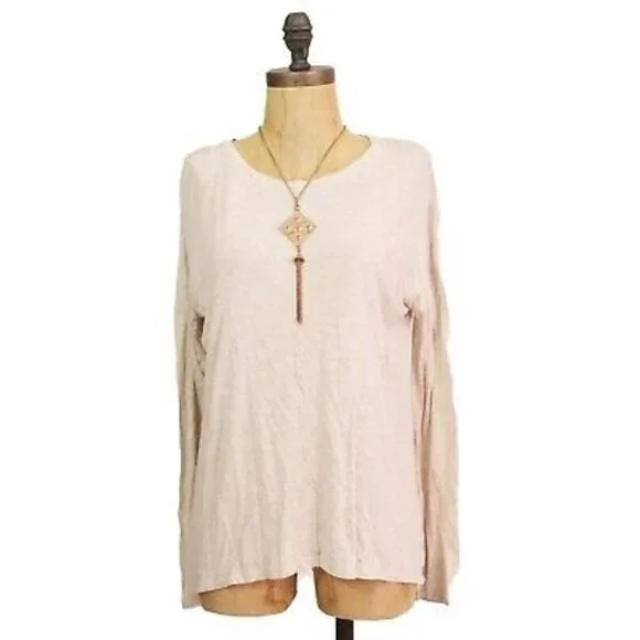 Vince Lightweight Top Size S Long Raglan Sleeve Side Slits Heather Beige EUC A3