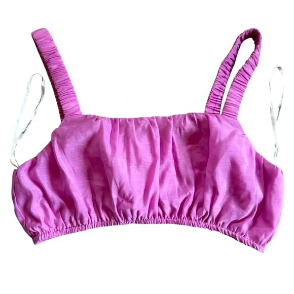 NWT Lovers + Friends Pink Crop Top Ruched Strap Bandeau | Size Small