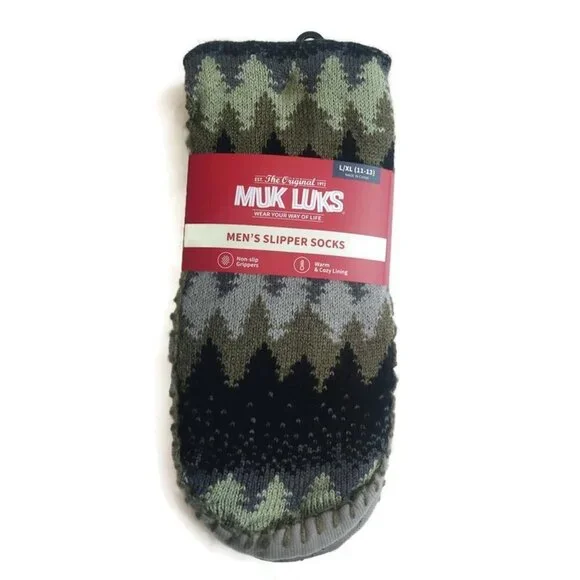 MUK LUKS Mens Slipper Socks Size L/XL Shoe Size 11/13 Green RT Warm Comfortable