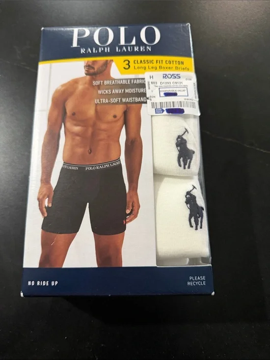 Polo by Ralph Lauren Men’s White Boxer Briefs with Navy Pony Logo (3-Pack)