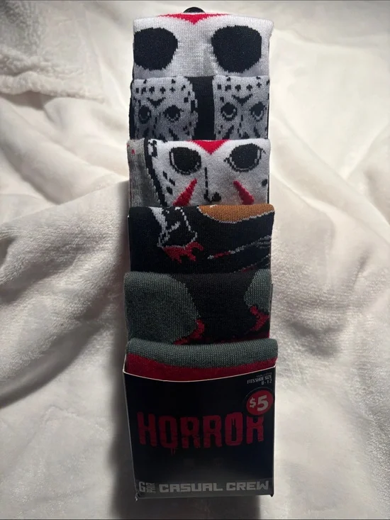 Horror Graphic Crew Socks - Black/Grey/Red - Unbranded