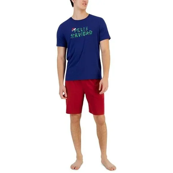 Club Room Mens Feliz Navidad 2PC Festive Short Set Blue XL