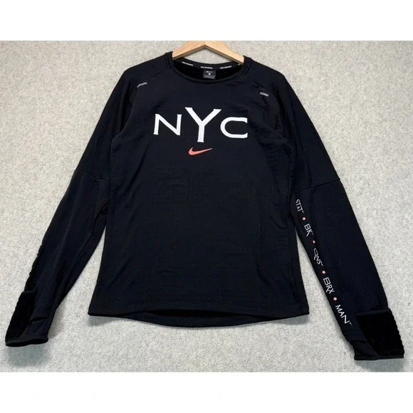 Nike Mens Sphere NYC 2018 Running Tee Black Long Sleeve Swoosh Logo Athletic S