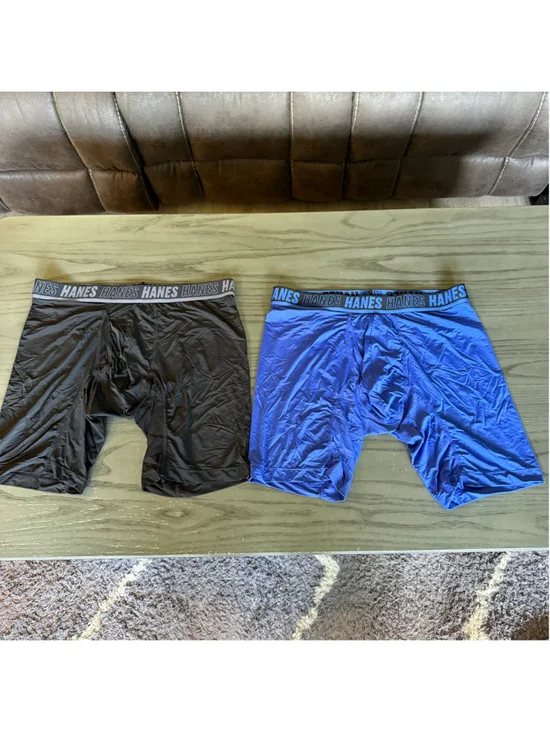 Hanes Moves Performance Boxer Briefs Men’s Large L Black Blue Long Leg 2-Pack