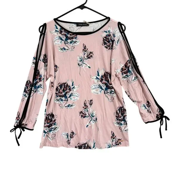 Ivanka Trump Womens Blouse Pink Cold Shoulder Floral Open Sleeve Stretch Small