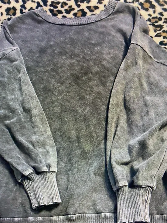 SHEIN Washed Black Crewneck Pullover Sweatshirt