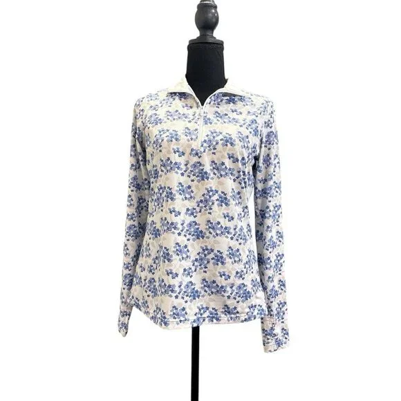 Straight Down Women Ava Quarter Zip Size XS Blue Floral