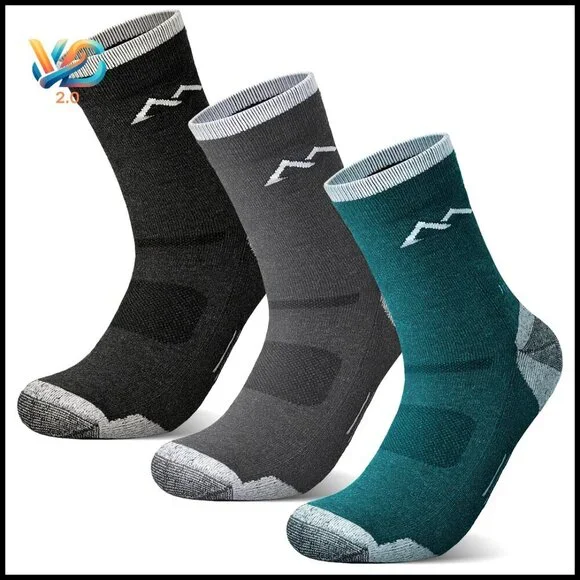 3 Pack Men's Merino Wool Hiking‎ Socks, Micro Crew Cushioned Thermal Moisture