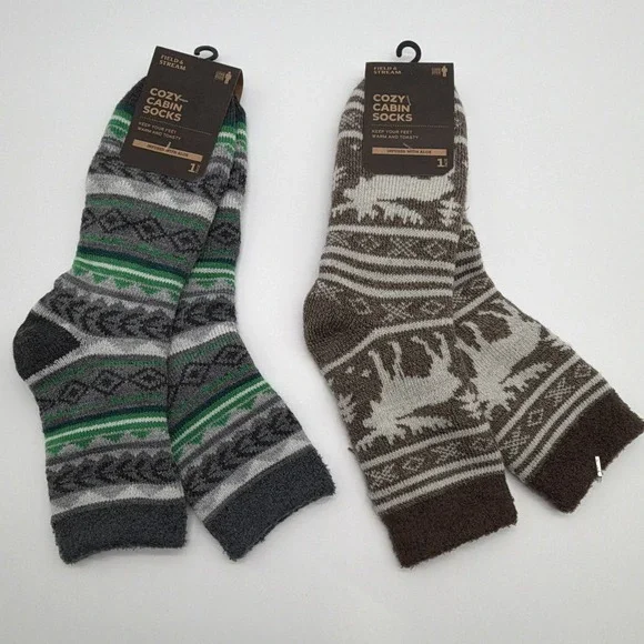 Field & Stream 2 Pairs Fair Isle Mid Calf Novelty Socks Unisex Multicolor