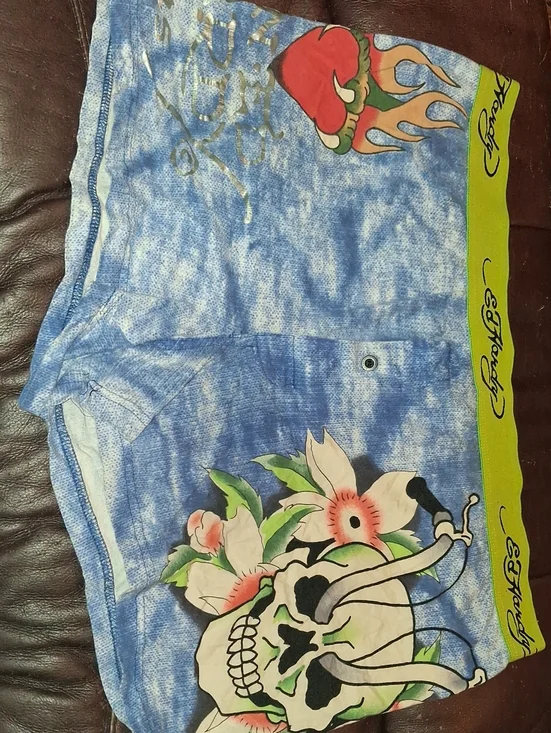 Ed Hardy Blue Tie-Dye Boxer Shorts with Neon Chartreuse Waistband