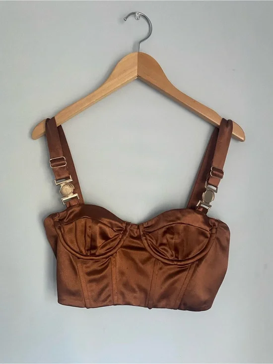 Princess Polly Satin Copper Brown Crop Bustier Top