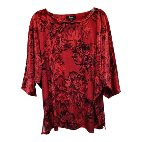 NWT Slim Factor by Investments Scarlet Oversized Floral Dolman Sleeve Top-Size M