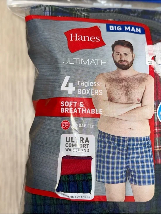 Hanes Ultimate Big Man Tagless Boxers 4 Pack AXP Soft Breathable No Gap Fly NIP