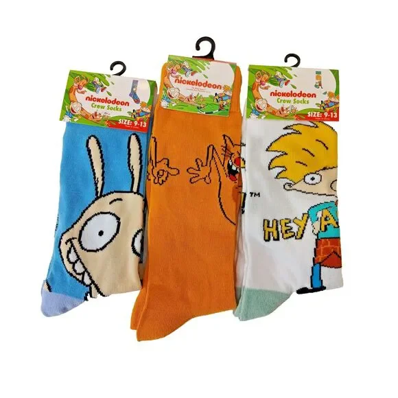 Nickelodeon Rocko's Modern Life CatDog Hey Arnold 3 Pair Mens Crew Socks Sz 6-12