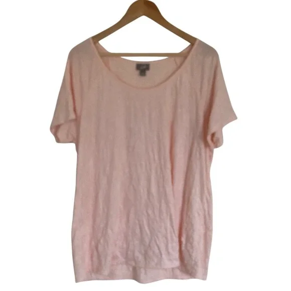 J Jill Women's Pink Pullover Short‎ Sleeve Top T-Shirt Size XL Crinkle Casual