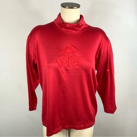 Vintage Efix Red Embroidered Turtleneck Layering T-Shirt Size 43 XL