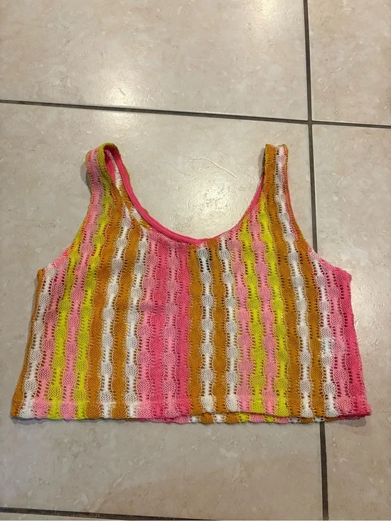 Multicolored crotchet Stripe Crop Tank Top - Pink, Yellow, White, orange