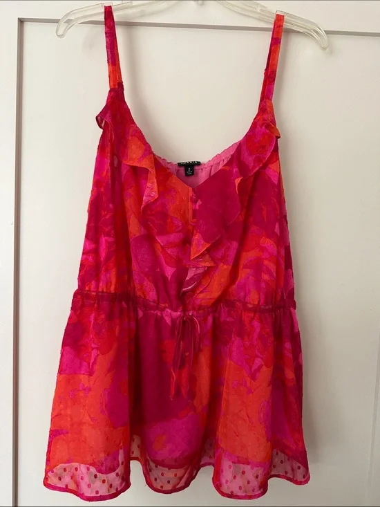 Torrid. Size 2X. Bright Pink & Orange Ruffle Cami Tunic
