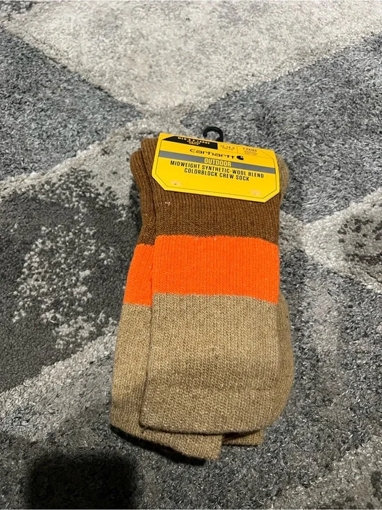 Carhartt Men’s Colorblock Crew Socks - Brown/Orange/Tan 2 pair