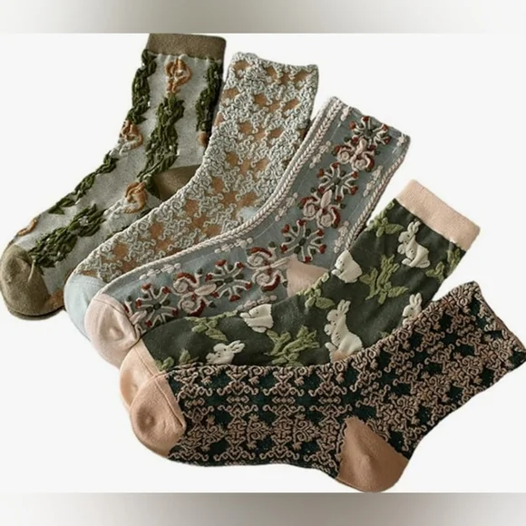 Patterned women’s‎ Socks Set - Green, Gray, Tan