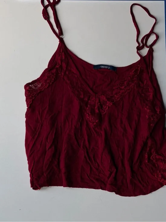 Forever 21 Wine Lace-Trim Cami Tank