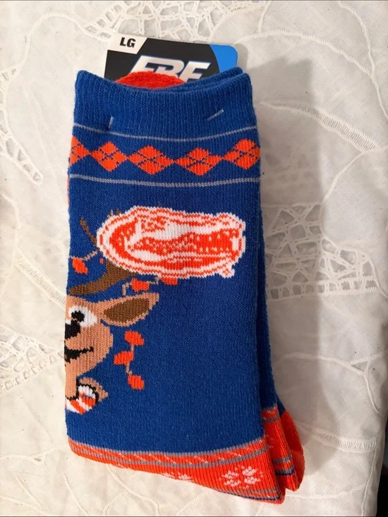 NWT Blue & Orange Reindeer Crew Socks Florida Gator socks