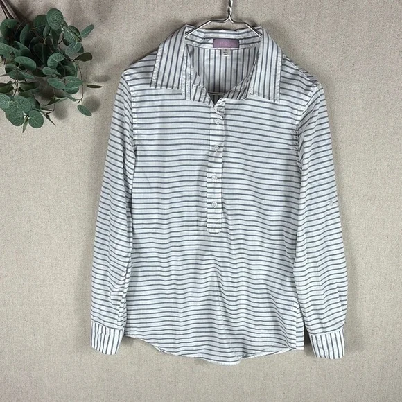 Harper > Striped Quarter Button Down Blouse Small