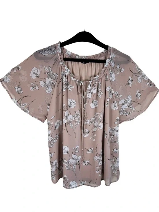 Tua Plus Mauve‎ White Floral Blouse 2X